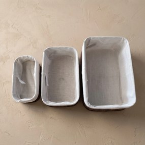 Zestaw 3 koszyków bambusowych z wkładem materiałowym, 30 x 20 x 13 cm