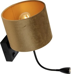 Lampa ścienna czarna z aksamitnym abażurem w kolorze brązu 18 cm - Brescia