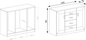 Komoda UDINE 140 cm do Salonu Sypialni Dąb lefkas