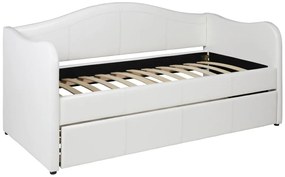 Wysuwane łóżko MATHILDE – 2 × 90 × 190 cm – ekoskóra – kolor biały, materac w zestawie