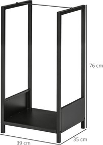 Outsunny Regał na drewno opałowe, do 50 kg, malowane proszkowo, do użytku wewnętrznego i zewnętrznego, czarny, 39 x 35 x 76 cm