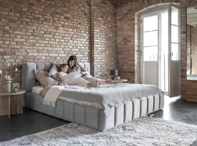 Łóżko tapicerowane LAMICA VELVET 160x200 jasnoszare z pojemnikiem ELTAP