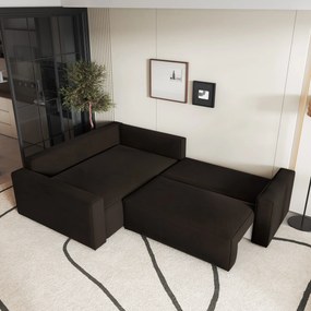 Masseno Narożnik ERONIS z funkcją spania i pojemnikiem na pościel Narozniki L, Rozkładana sofa - Brązowy, MONOLITH 29