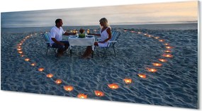 Panel szklany do Kuchni Serce ze Świeczek nad Brzegiem Morza
