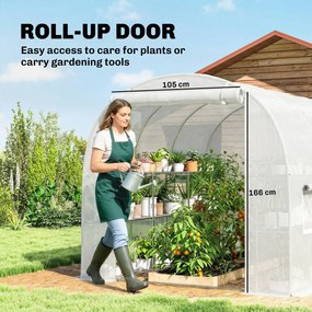 Outsunny Szklarnia foliowa 2,7 x 2 x 2 m z półkami, rolowanymi drzwiami, 6 oknami, wspornikami | Aosom PL