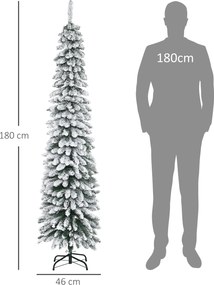 HOMCOM Sztuczna Choinka świąteczna, śnieżna, wąski design, ognioodporna, 180 cm, Zielony/Biały | Aosom PL