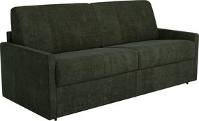 Kanapa 2-osobowa rozkładana z ekspresowym mechanizmem z tkaniny w kolorze butelkowej zieleni - Powierzchnia spania na szerokich listwach 120 cm - Materac 14 cm CALIFE
