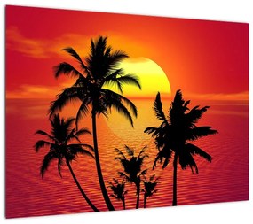 Obraz na szkle sylwetki wyspy z palmami (70x50 cm)