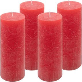 Zestaw świec rustykalnych, 20 cm, Ø 7,5 cm, czerwony, 4 szt.
