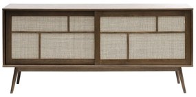 Ciemnobrązowa niska komoda w dekorze dębu z drzwiami przesuwnymi 180x80 cm Barrali – Unique Furniture
