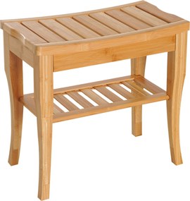 HOMCOM Ławka prysznicowa bambusowa z półką siedzisko krzesło do łazienki naturalne 47,5 x 26 x 44,5 cm | Aosom PL