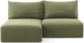 Zielony aksamitny rozkładany narożnik ze schowkiem (lewostronny/z szezlongiem) Kalena – Makamii