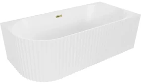 Mexen Gia wanna wolnostojąca narożna ryflowana prawa 150 x 75 cm, biała mat, przelew złoty - 52701507501P-50