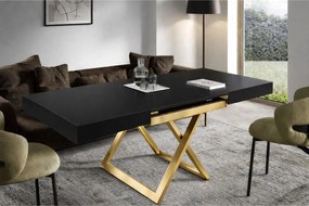 Ławostół 120 cm Ducale U - stół rozkładany do salonu 120-200 cm, regulowana wysokość, złoty stelaż - Czarny