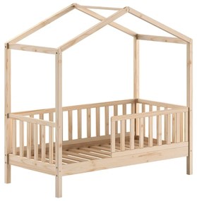 Łóżko dziecięce z litego drewna sosnowego w kształcie domku ze stelażem 70x140 cm DALLAS – Vipack