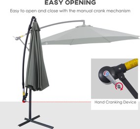 Outsunny parasol ogrodowy 3m z ręczną korbą szary stabilny i trwały idealny do ogrodu | Aosom PL