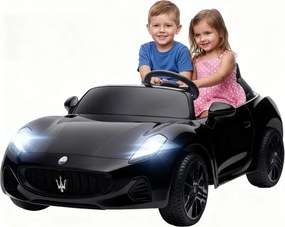 AIYAPLAY Maserati Elektryczny samochód dla dzieci, 2-miejscowy, zasilanie 12V, pilot, światła LED, funkcja muzyki, Czarny