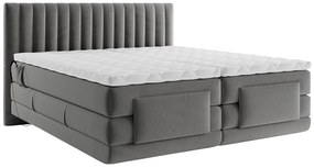 Kompletny zestaw łóżka kontynentalne z zagłówkiem z pionowymi przeszyciami + stelaż z elektryczną regulacją + materac + topper - 2 x 80 x 200 cm - Welur - Antracyt - DONISI od PALACIO