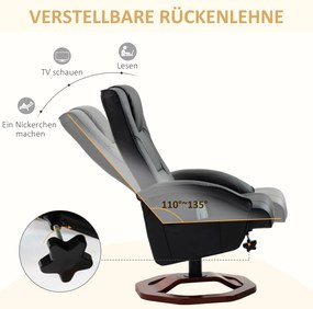 HOMCOM Fotel Masujący z Podnóżkiem, 10 Punktów Masujących, Funkcją Leżenia, Obrotowym Siedziskiem, Czarny, 73 x 83 x 106cm
