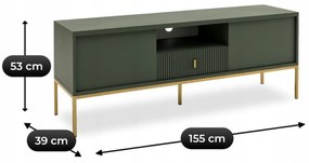 Szafka RTV do Salonu z Szufladą MARCOS 155 cm Zielona Ryflowana Nowoczesna