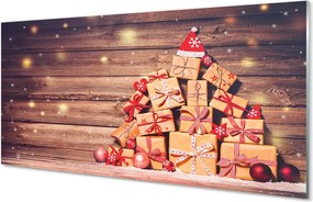 Panel szklany do Kuchni Świąteczne Prezenty na Drewnie