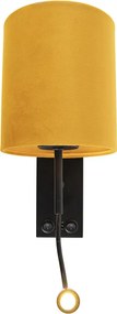 Lampa ścienna czarna z aksamitnym żółtym kloszem - Stacca