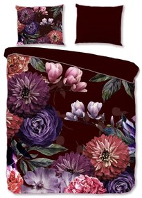 Bordowa pościel jednoosobowa z bawełny organicznej Descanso Gerbera, 140x220 cm