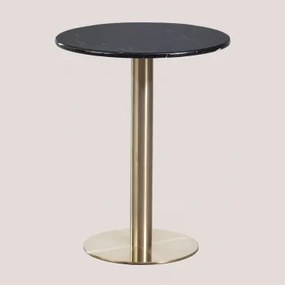 Okrągły Stolik Barowy Z Marmuru Cosmopolitan Marmur Nero Marquina & Ø60 Cm & Champagne Oro - Sklum