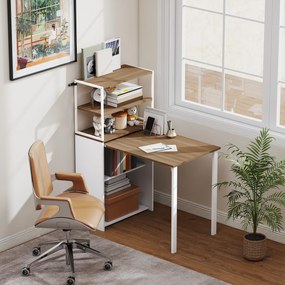 HOMCOM Biurko składane z 4 półkami Biurko komputerowe Stół do pracy 105 x 60 x 127 cm Drewno naturalne | Aosom PL