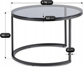 Zestaw Stolików Kawowych CARRERA MAX 70 cm/60 cm Szary/Czarny Skandynawski