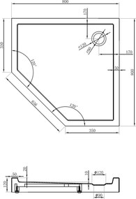 Mexen Flow+ brodzik pięciokątny 80 x 80 cm, czarny mat - 46P708080H