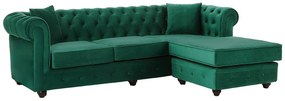 Kanapa narożna chesterfield odwracalna, z zielonego aksamitu TOLEDO