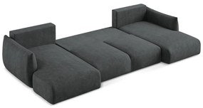 Ciemnoszary rozkładany narożnik z tkaniny szenilowej (w kształcie litery U) Leila – Makamii