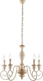 Żyrandol Cascina z drewna i żelaza w kolorze białym i gołębiej szarości, 5 świateł, 115 Ø60 BL265-5-BT