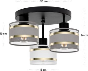 Lampa sufitowa czarna trzypunktowa z szaro-białymi abażurami T-3030SC-
