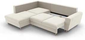 Beżowy aksamitny rozkładany/ze schowkiem narożnik (lewostronny/w kształcie litery L) Kyoto – Cosmopolitan Design