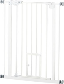 PawHut Barierka Zabezpieczająca Drzwi dla Psów z Ochraniaczem Ściany Biała 74-80x5x91,4cm | Aosom PL