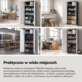 Szafa metalowa ze schowkiem antracytowo-biała, 900x1850x450 mm: TOMASZ