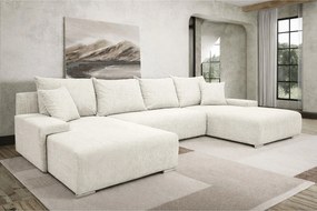 Narożnik, Sofa w kształcie U, tkanina sztruksowa Poso, Ecru, Livorno U