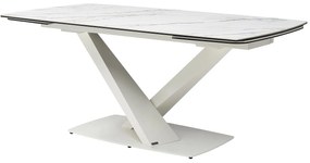 Stół do jadalni rozkładany dla 6 do 10 osób ze szkła hartowanego, ceramiki i metalu - Efekt białego marmuru - MALATA marki Maison Céphy