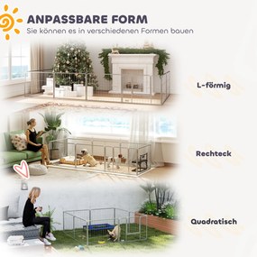 Gehege dla zwierząt domowych PawHut, ogrodzenie dla psów, plac zabaw dla zwierząt, elastycznie dopasowalne, stal nierdzewna