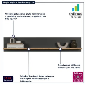 Półka ścienna 150 cm grafit + dąb evok N7-B38