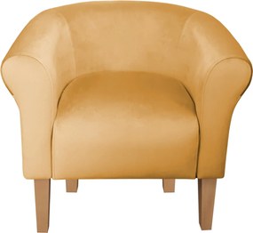 Fotel Milo tkanina Welur wygodny fotel tapicerowany do salonu i sypialni : Kolor nogi - Drewno, Kolor tkaniny - VELVET - MG15, Wysokość nogi - 20 cm