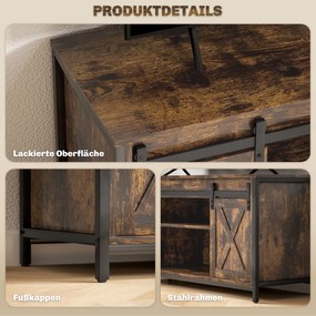 HOMCOM Niski stolik pod TV, design industrialny, na telewizory do 60'', 6 przegródek, 2 drzwi przesuwne, Brąz/Czarny