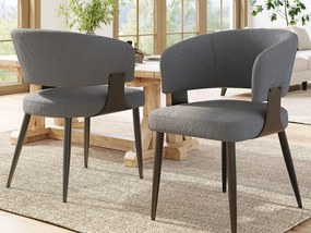 Zestaw 2 tapicerowanych krzeseł do jadalni - z flaneli - metalowa konstrukcja - styl nowoczesny - szary