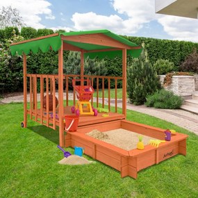 Piaskownica z werandą HAPPY, 130x130x143cm, brązowa/zielona Jurhan