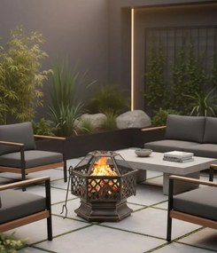 Rustykalne palenisko ogrodowe z pogrzebaczem D6-E85