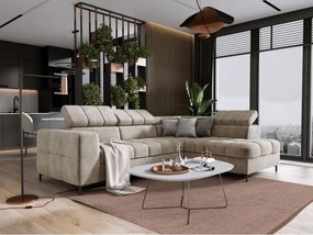 Narożnik PABLOS układ L strona Prawa w tkaninie CLOUD 03 regulowane zagłówki z funkcją spania