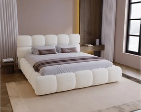 BESILIO Łóżko z grubej pianki 180x200 boucle Boston - łóżko z pojemnikiem i stelażem - Kremowy