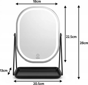 Lusterko Do Makijażu PREMIUM METALOWE Kosmetyczne PODŚWIETLANE LED | VOLAN